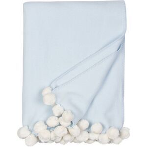 NWT Malibu Luxxe bamboo Pom Pom throw blanket light blue/ivory originally $145